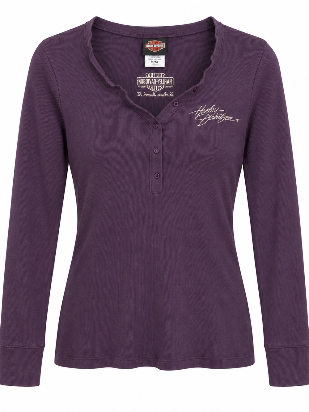 Harley-Davidson Women's 100%Cotton Purple Long-Sleeve Henley Y2K Era, XL Junior
